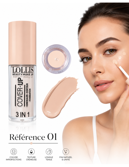 Lollis Cover Up 3 In 1 Concealer Contour Foundation 01