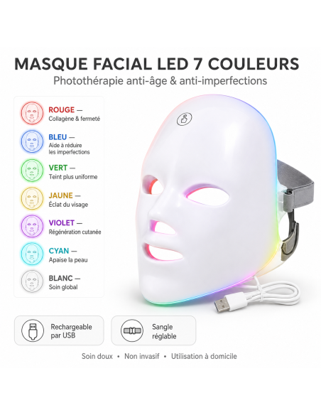Masque Facial LED 7 Couleurs | Cosmetique.tn