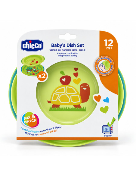 Chicco Ensemble Assiettes Plate Et Creuse Décorées Bébés 12+ Mois Vert