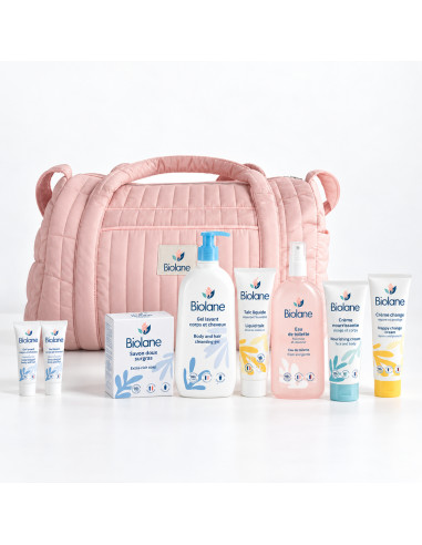 Biolane Coffret Sac Maman matelassé rose avec soins bébé