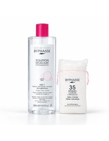 Byphasse Solution micellaire démaquillante 4 en 1 500 ml + 35 coton gratuit
