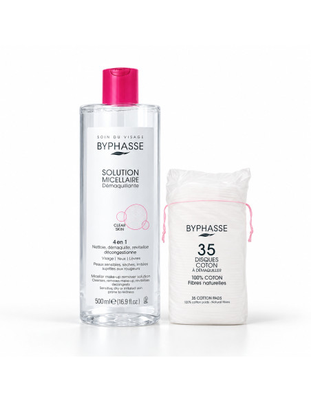 Byphasse Solution micellaire démaquillante 4 en 1 500 ml + 35 coton gratuit