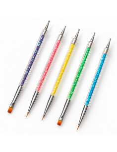 Pinceaux nail art et gel UV – lot de 5 2 en 1
