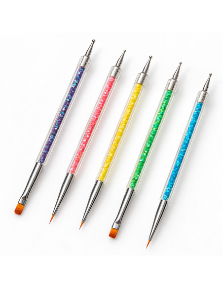 Pinceaux nail art et gel UV – lot de 5 2 en 1