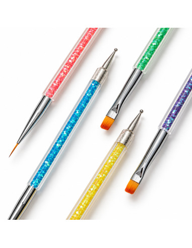 Pinceaux nail art et gel UV – lot de 5 2 en 1