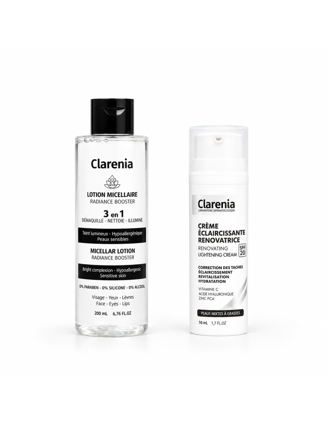 Clarenia pack crème SPF 20 peaux mixtes + eau micellaire 200 ml