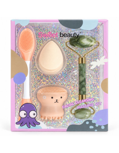 Sweet Beauty – Coffret brosse, éponge et rouleau saumon