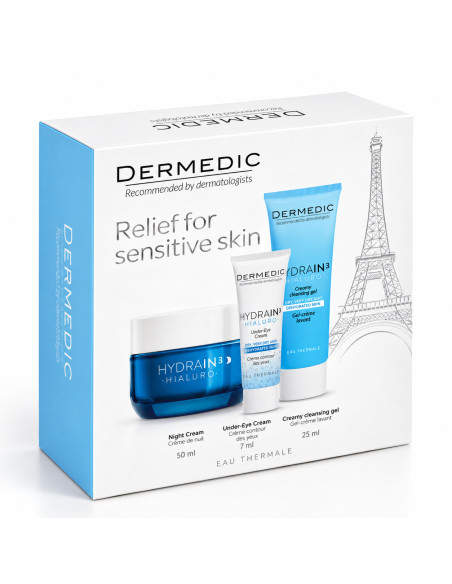 Dermedic Coffret Hydrain3 nuit 50 ml + yeux 7 ml + lavant 25 ml
