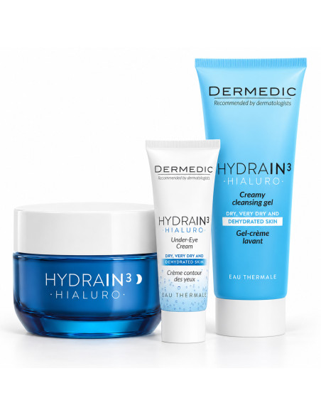 Dermedic Coffret Hydrain3 nuit 50 ml + yeux 7 ml + lavant 25 ml