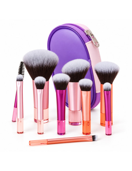 Kit de 10 mini pinceaux de maquillage avec pochette