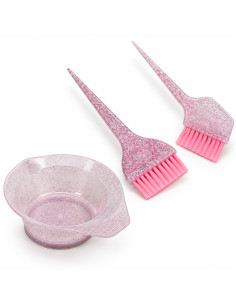 Kit de coloration rose avec bol et deux pinceaux — 3 pièces