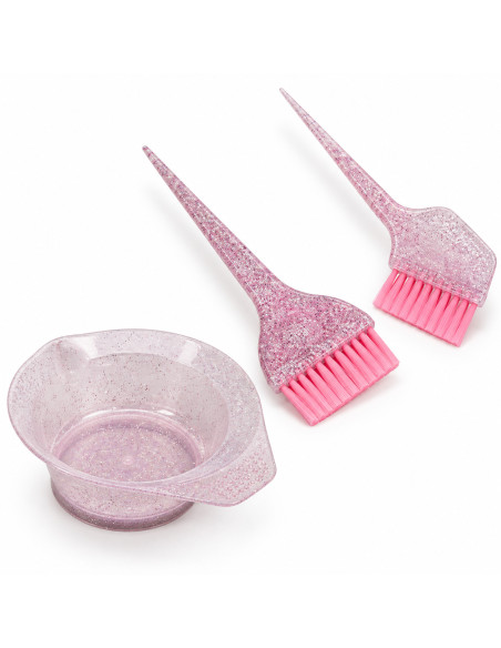 Kit de coloration rose avec bol et deux pinceaux — 3 pièces