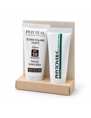 Coffret Ecran Solaire Teinté Beige Eclat SPF50 + PHYTOVERA Gel apaisant Gratuit -PHYTEAL-