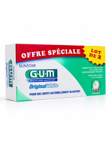 GUM Original White – Dentifrice blancheur, lot de 2 × 75 ml