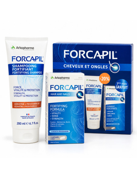 Pack forcapil programme intensive cheveux et ongles + shampooing fortifiant -arkopharma