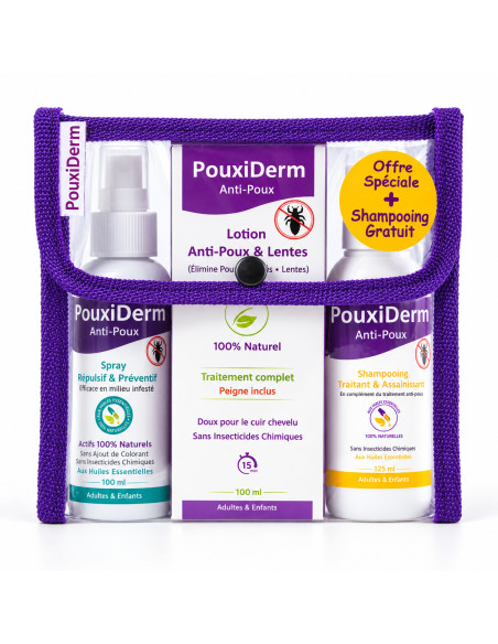 Pack Lotion Anti Poux + Spray Repulsif  + Shampooing Apaisant gratuit -POUXIDERM