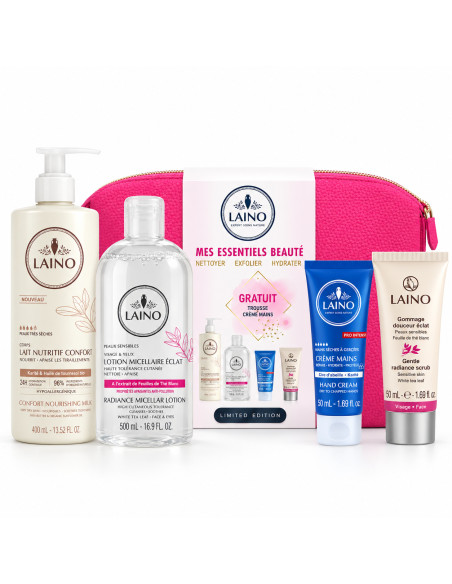 Trousse soins micellaire, karité, gommage et mains – Laino