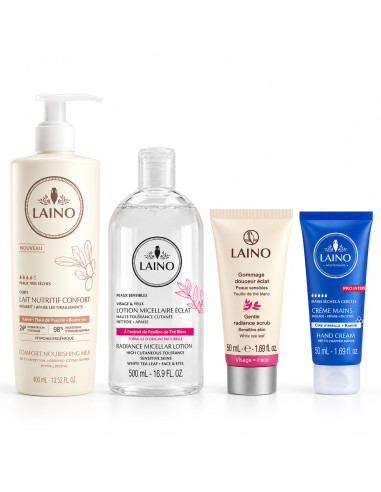 Trousse soins micellaire, karité, gommage et mains – Laino