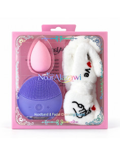Noor Alazawi coffret bandeau, brosse visage et éponge – violet