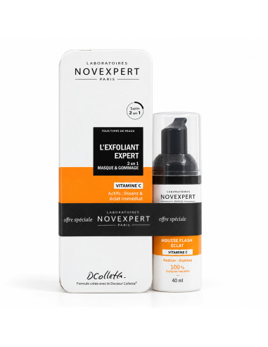 Novexpert pack Exfoliant Expert 50 ml et mousse Flash Éclat 40 ml