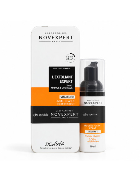 Novexpert pack Exfoliant Expert 50 ml et mousse Flash Éclat 40 ml
