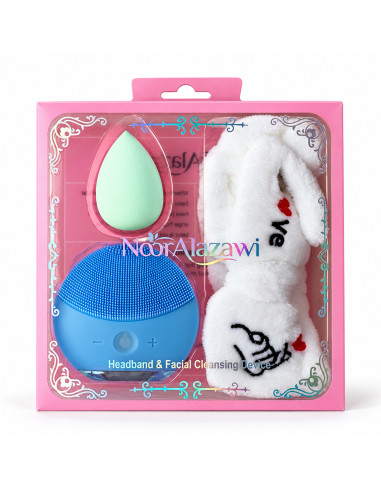 Noor Alazawi coffret bandeau, brosse visage et éponge – bleu