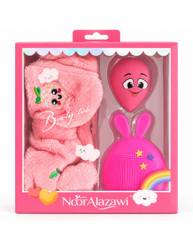 Noor Alazawi coffret bandeau, éponge et pad nettoyant – rose