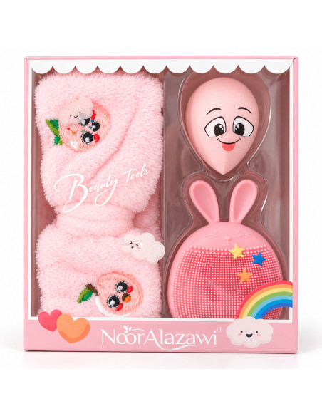 Noor Alazawi coffret bandeau, éponge et pad nettoyant – rose clair