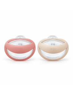 Lot de 2 sucettes NUK MommyFeel en silicone 0–9 mois — rose et beige