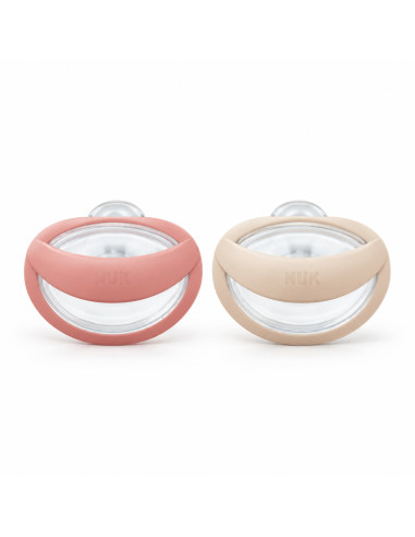 Lot de 2 sucettes NUK MommyFeel en silicone 0–9 mois — rose et beige