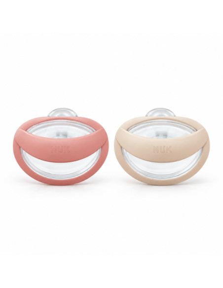Lot de 2 sucettes NUK MommyFeel en silicone 0–9 mois — rose et beige