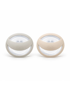 Lot de 2 sucettes NUK MommyFeel en silicone 0–9 mois — gris et beige