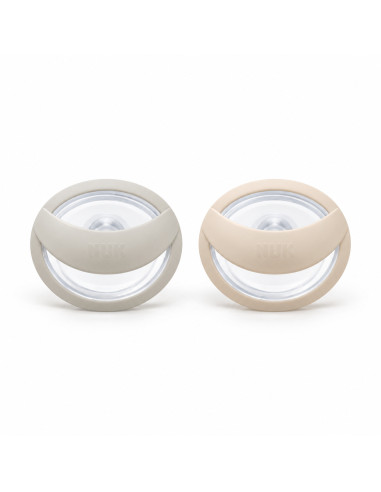 Lot de 2 sucettes NUK MommyFeel en silicone 0–9 mois — gris et beige