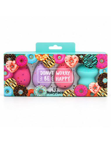 Ruby Face Coffret Donut – 3 éponges et brosse visage bleu