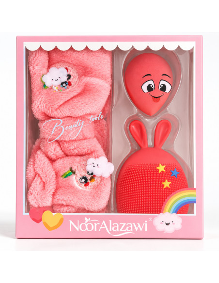 Noor Alazawi coffret bandeau, éponge et pad nettoyant – rouge