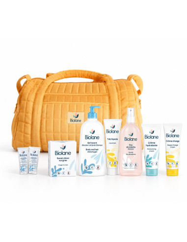 Biolane Coffret Sac Maman matelassé jaune avec soins bébé