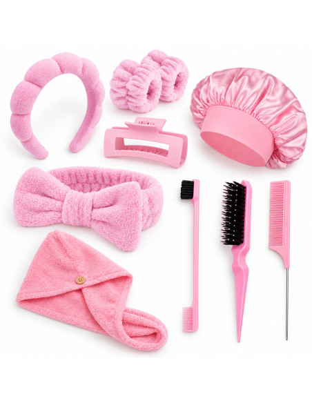 Kit accessoires cheveux et beauté rose — 9 pièces