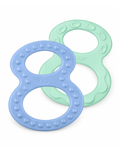 Lot de 2 anneaux de dentition NUK en 8 — bleu et vert, 0 mois et plus