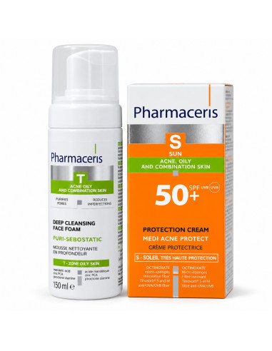 Pharmaceris S pack crème SPF 50+ et mousse Puri-Sebostatic 150 ml