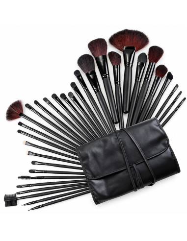 Kit de 32 pinceaux de maquillage avec trousse, noir