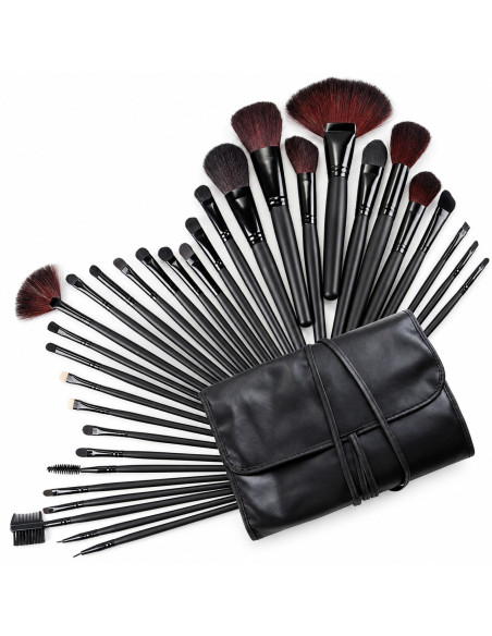 Kit de 32 pinceaux de maquillage avec trousse, noir