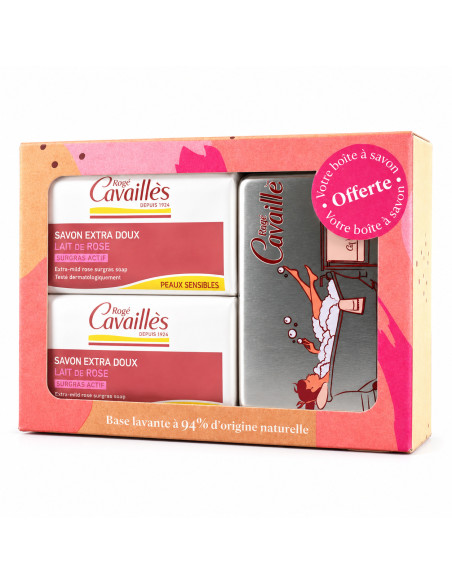 Rogé Cavaillès Savon Extra-Doux Lait de Rose Duo avec Boîte