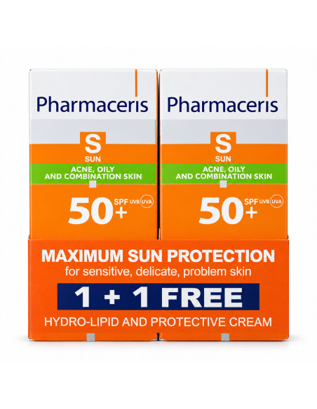 Pharmaceris S pack solaire SPF 50+ peaux grasses 50 ml + 1 offert