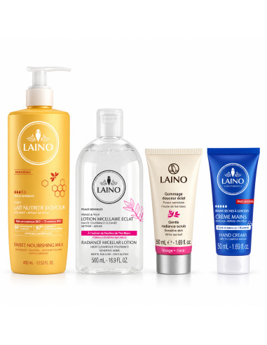 Trousse soins micellaire, miel, gommage et mains – Laino