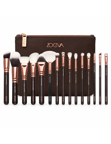Zoeva Kit de 15 pinceaux avec trousse marron