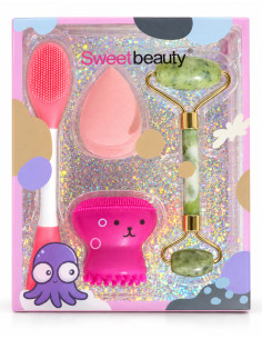 Sweet Beauty – Coffret brosse, éponge et rouleau rose fuchsia