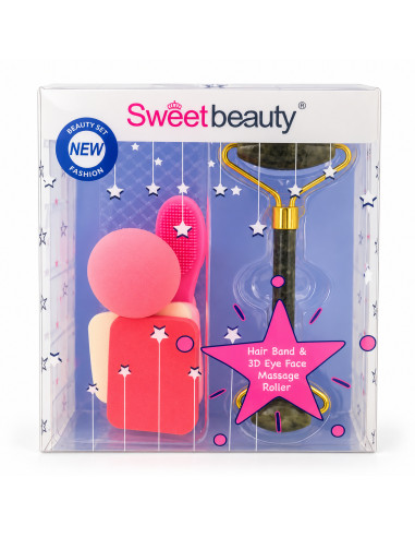 Sweet Beauty – Coffret brosse, éponges et rouleau rose