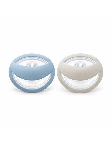 Lot de 2 sucettes NUK MommyFeel en silicone 0–9 mois — bleu et gris