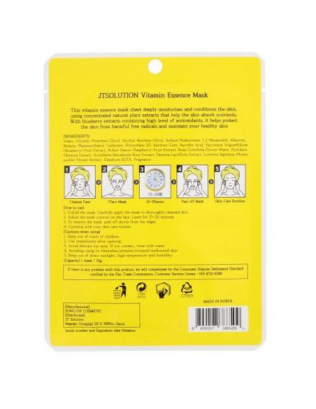 JT Beauté Vitamin Essence Mask - Blanchissant, hydratant et nourrissant