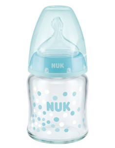 Biberon first choice+ en verre 0-6 mois 120 ml bleu- nuk